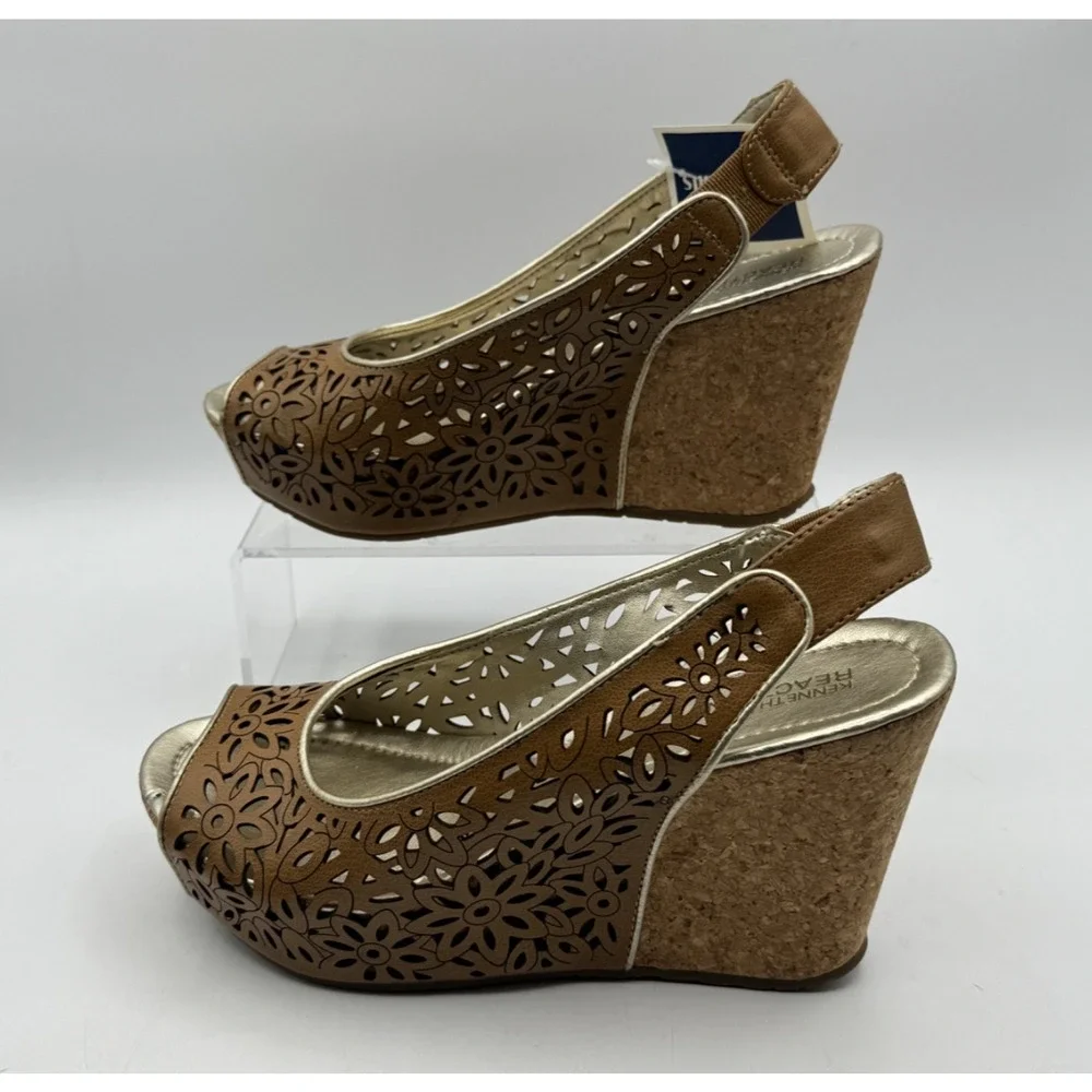 Kenneth Cole Reaction Brown Brown Floral Wedge Platform Women's, Size 6.5 , NEW